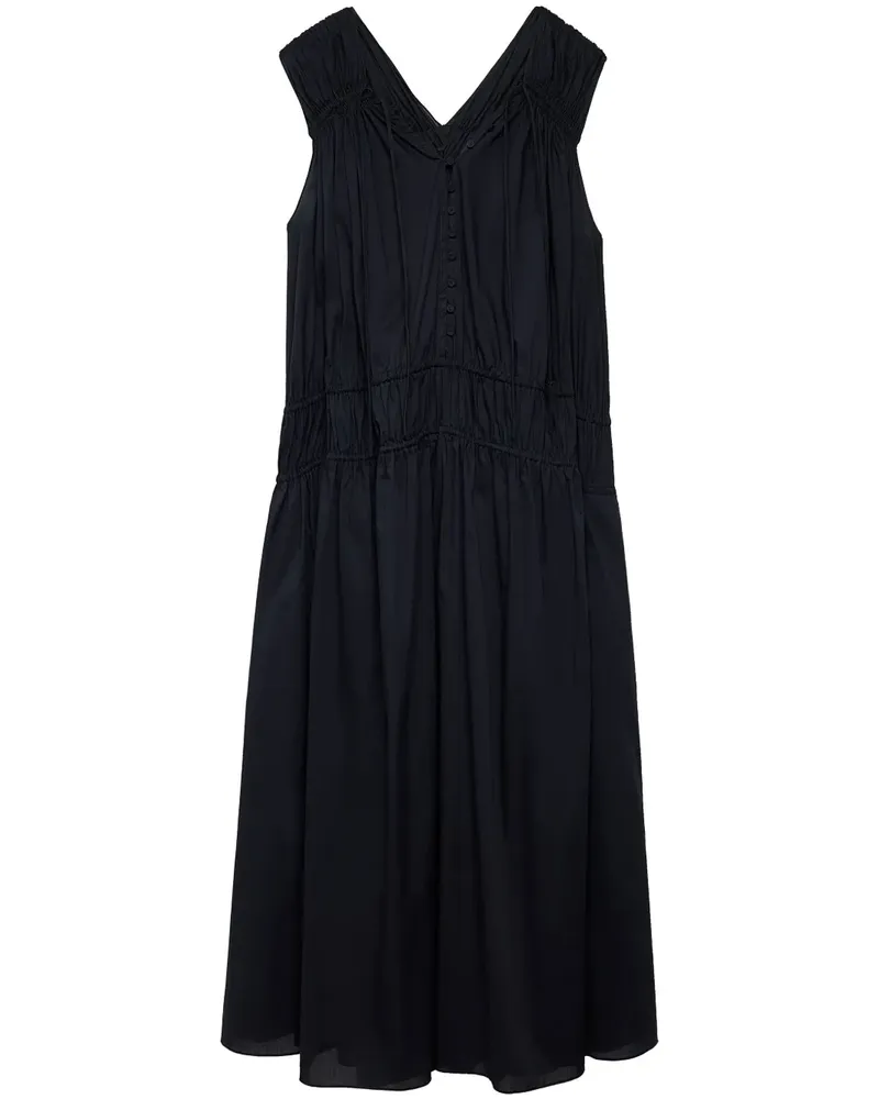 Another Tomorrow Bio-Baumwoll-Kleid mit geraffter Schulter - Schwarz Schwarz