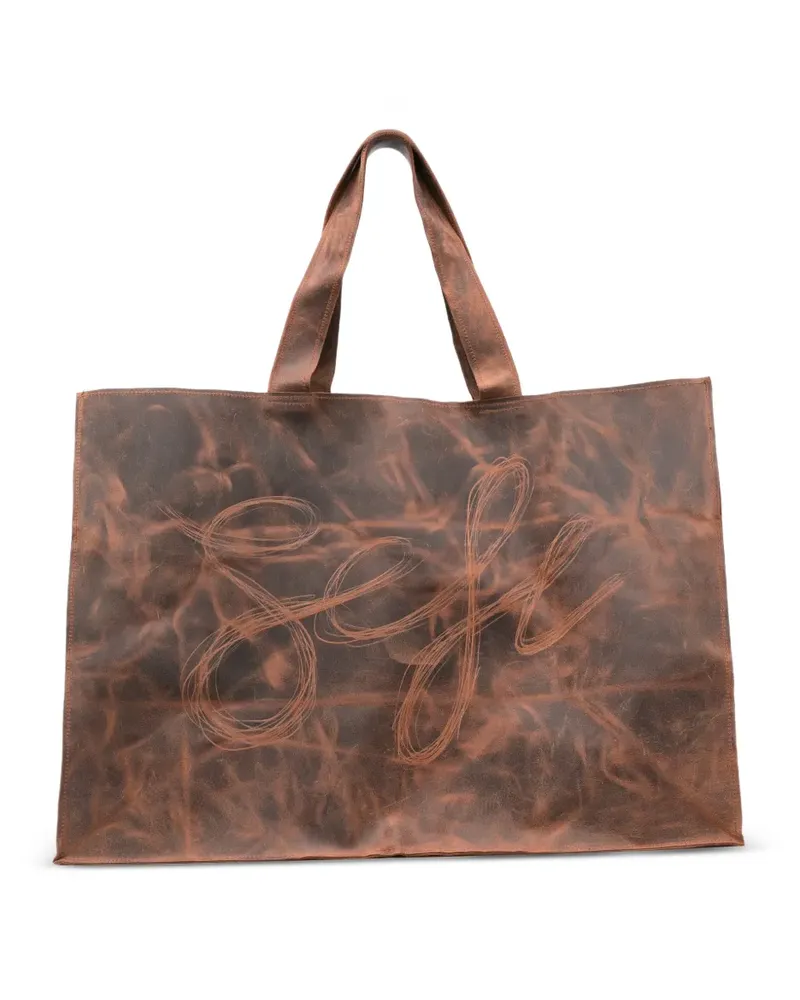 Séfr Romano logo-print leather tote bag - Braun Braun