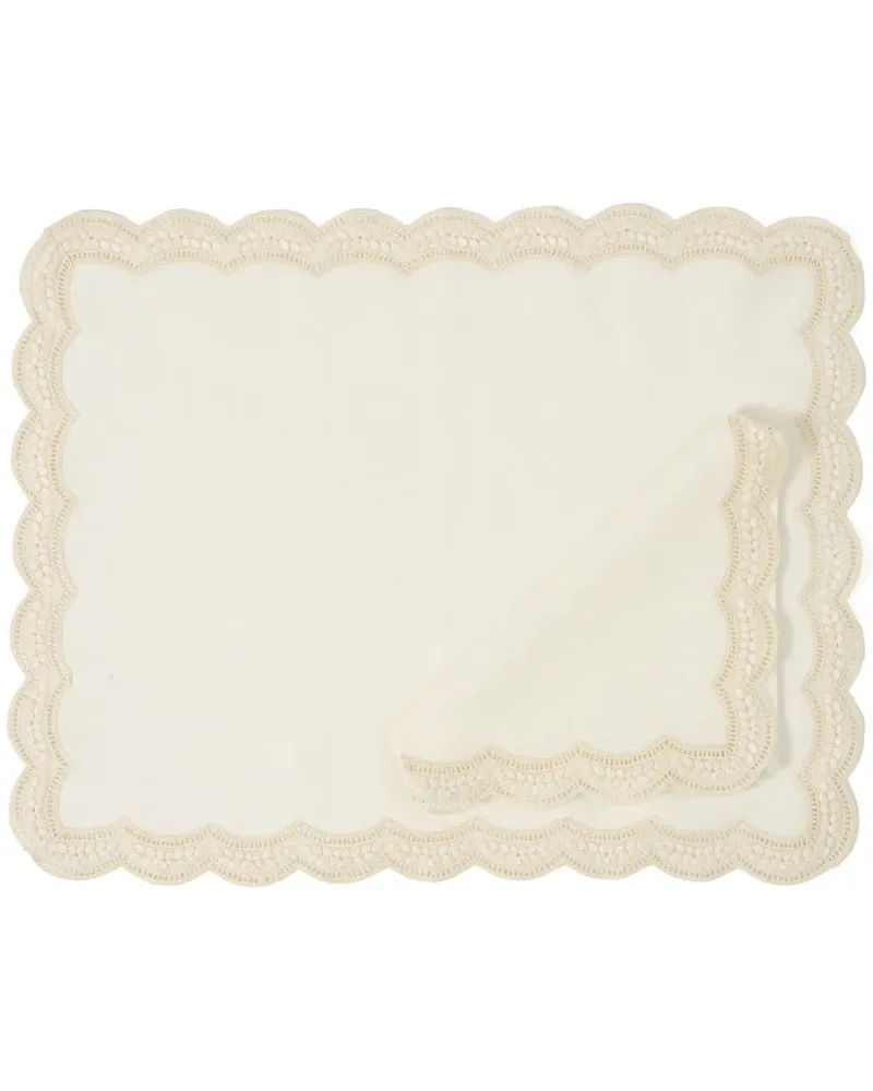 CABANA Emilia Tischset aus Leinen mit Muschelstickerei - Weiß Weiß