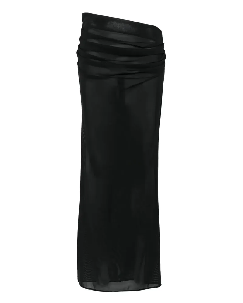 Alex Perry Drapierter Tucked Column Mesh-Midirock - Schwarz Schwarz