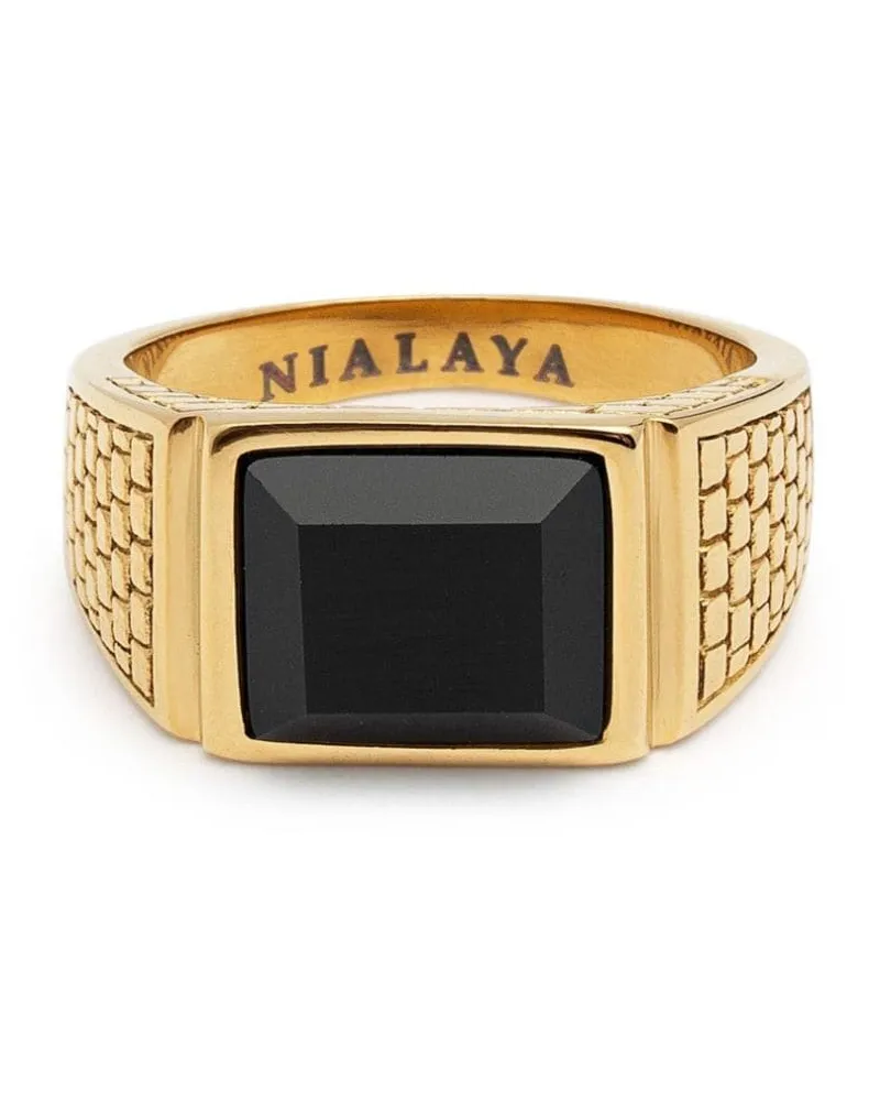 Nialaya Golden Brick Siegelring mit Achat Gold