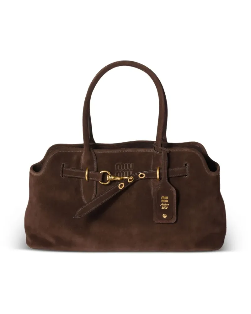 Miu Miu Aventure Tote Bag aus Wildleder mit Schnallenverschluss - Braun Braun
