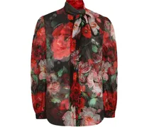 Chiffonbluse mit Rosen-Print - Schwarz