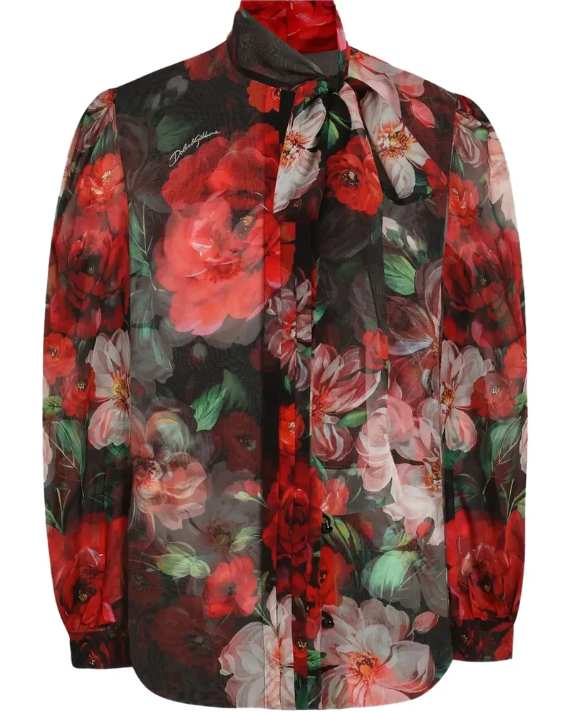 Dolce & Gabbana Chiffonbluse mit Rosen-Print - Schwarz Schwarz