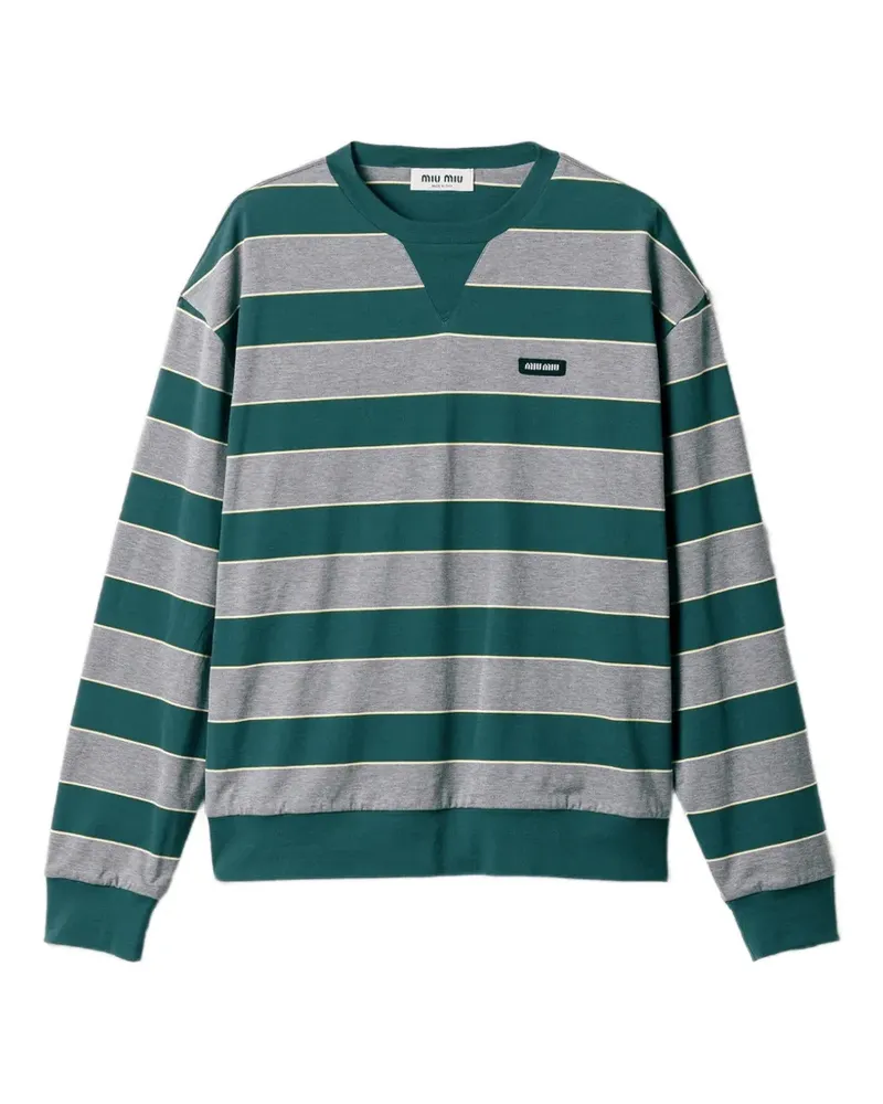 Miu Miu striped logo-patch sweatshirt - Grün Grün