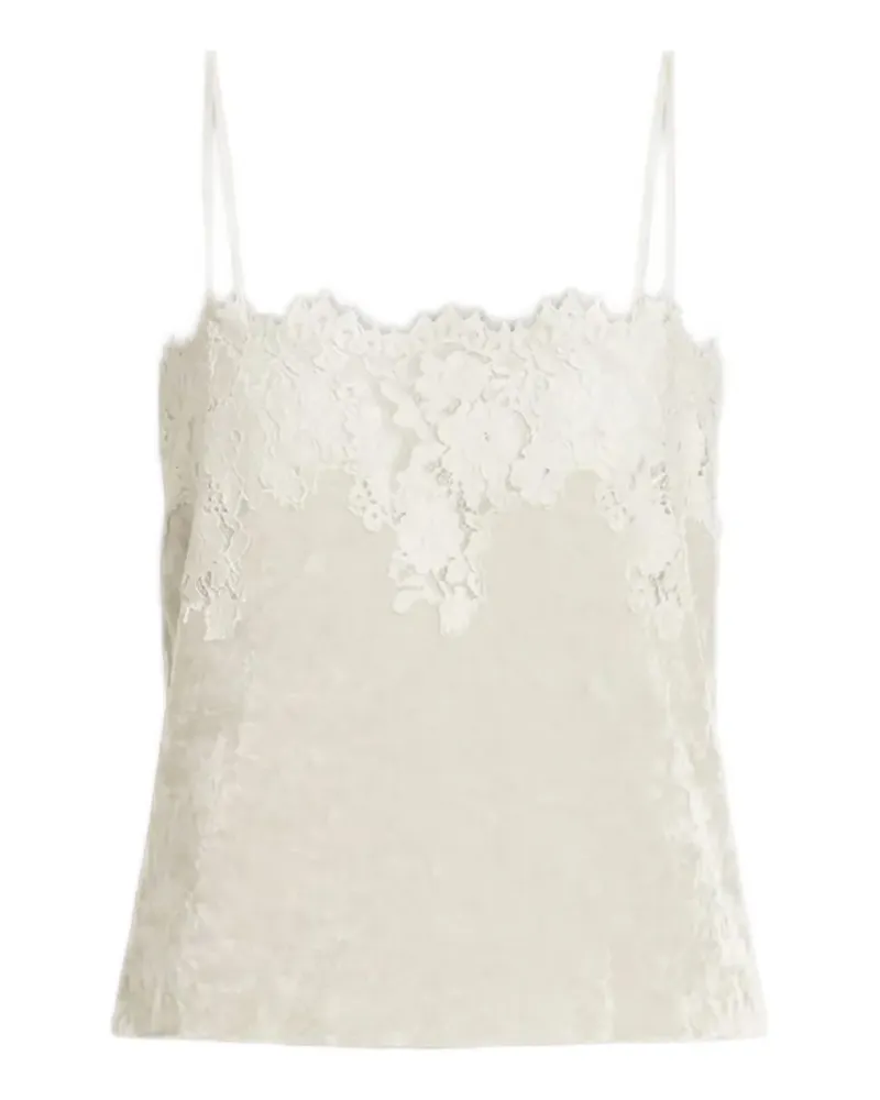 Alberta Ferretti lace-trim velvet top - Nude Nude