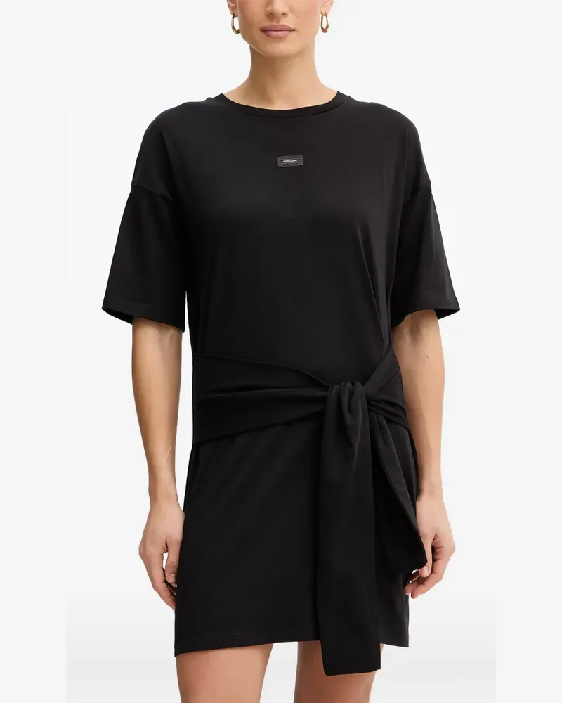 Armani Exchange tie-waist logo-patch mini dress - Schwarz Schwarz