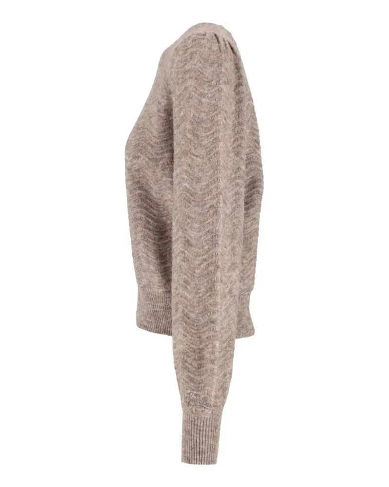 MC2 Saint Barth nut Marienne soft alpaca wool blend crewneck knit with wave stitch - Nude Nude