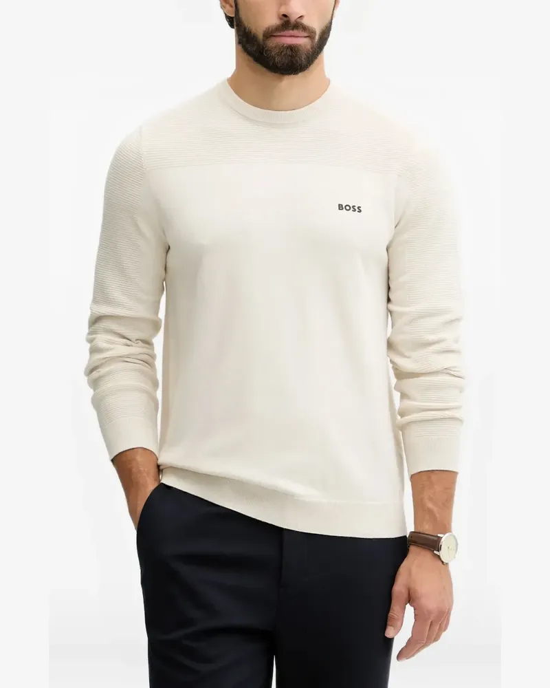 HUGO BOSS Gerippter Strick mit Logo - Nude Nude