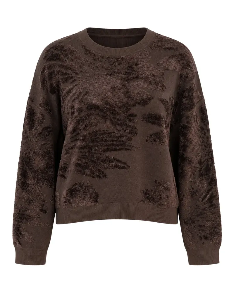 Kaos Pullover mit tiefen Schultern und Blumenintarsie - Braun Braun