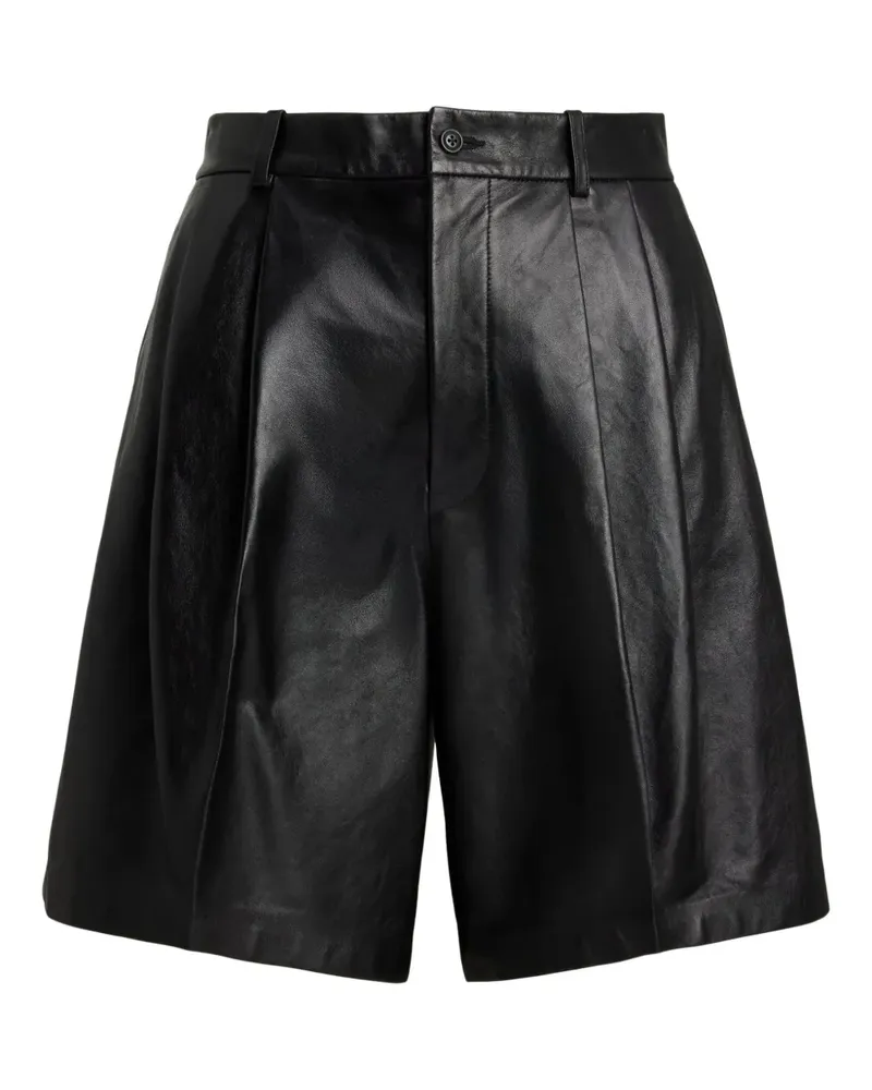 Ralph Lauren Bundfaltenshorts aus Faux-Leder - Schwarz Schwarz