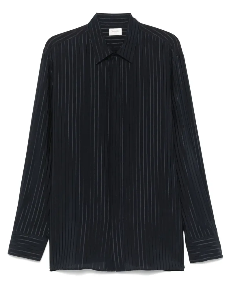 Saint Laurent Gestreiftes Seidenhemd Blau