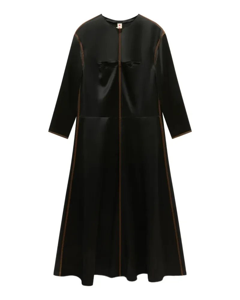 Marni black satin long-sleeved dress with contrast stitching - Schwarz Schwarz