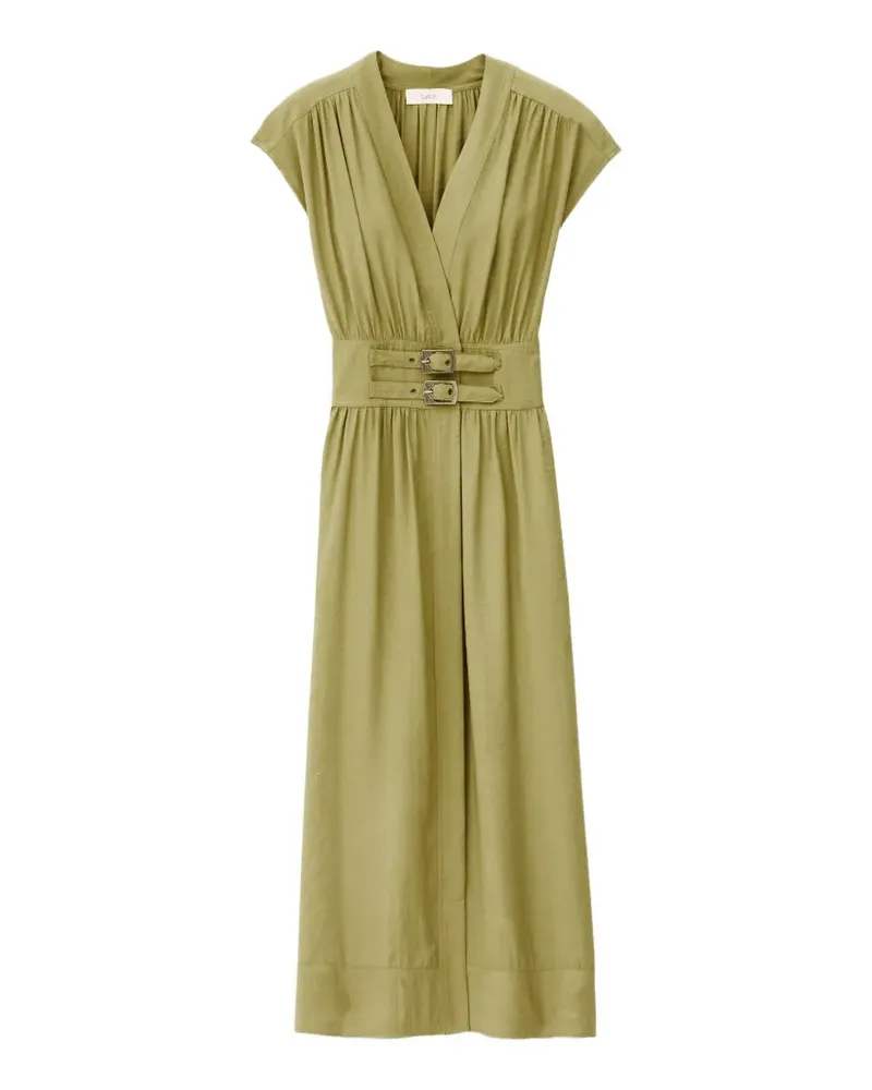 ba&sh Dove buckle-detail V-neck midi dress - Grün Grün