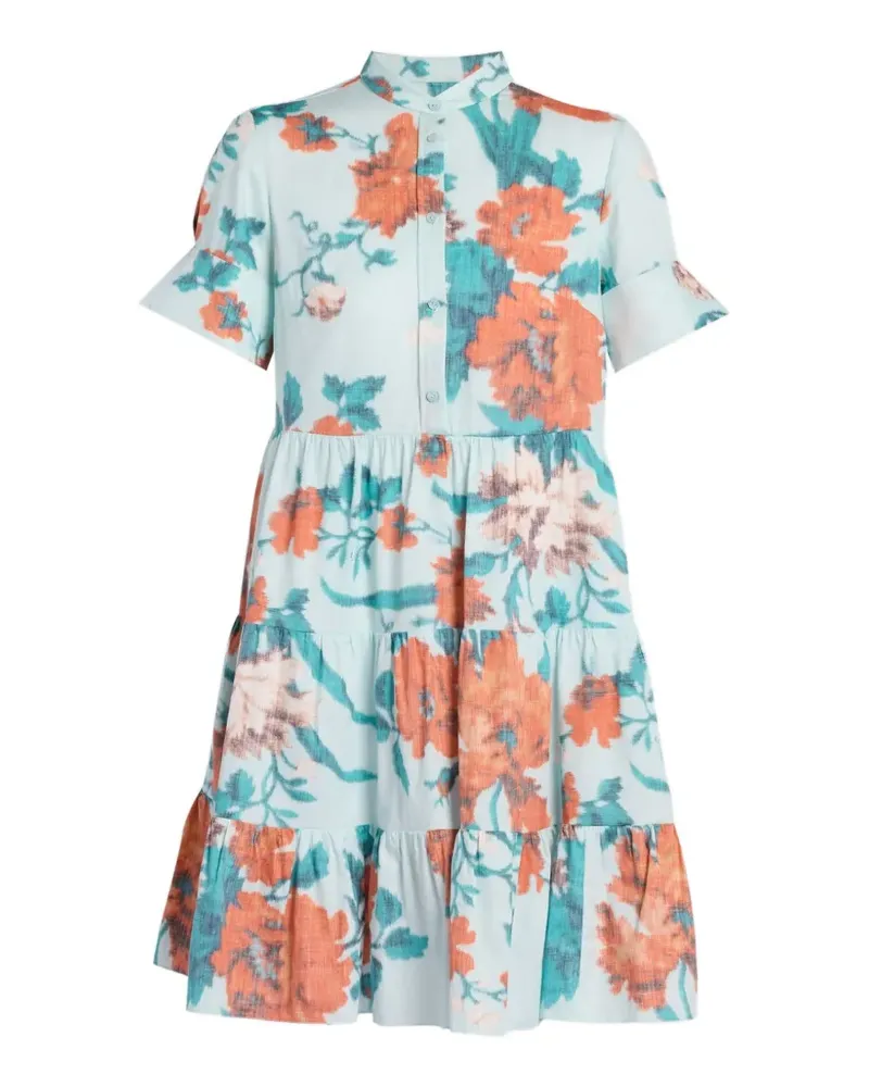 Erdem floral-print tiered dress - Blau Blau