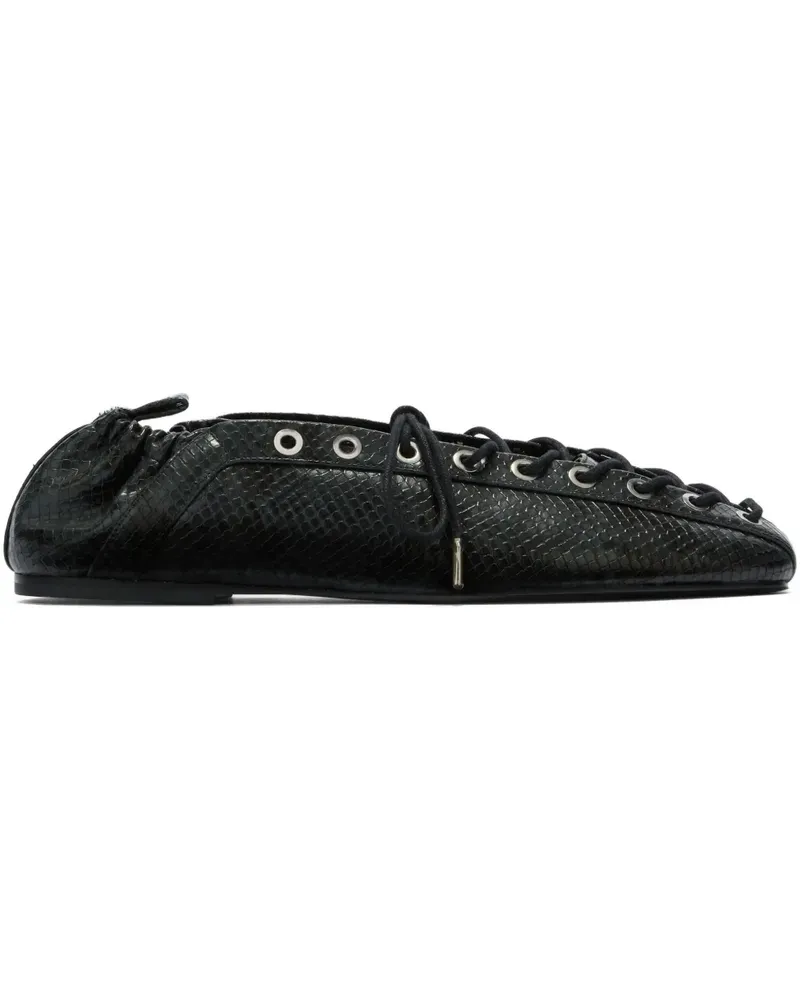 Ganni eyelets lace-up ballet flats - Schwarz Schwarz