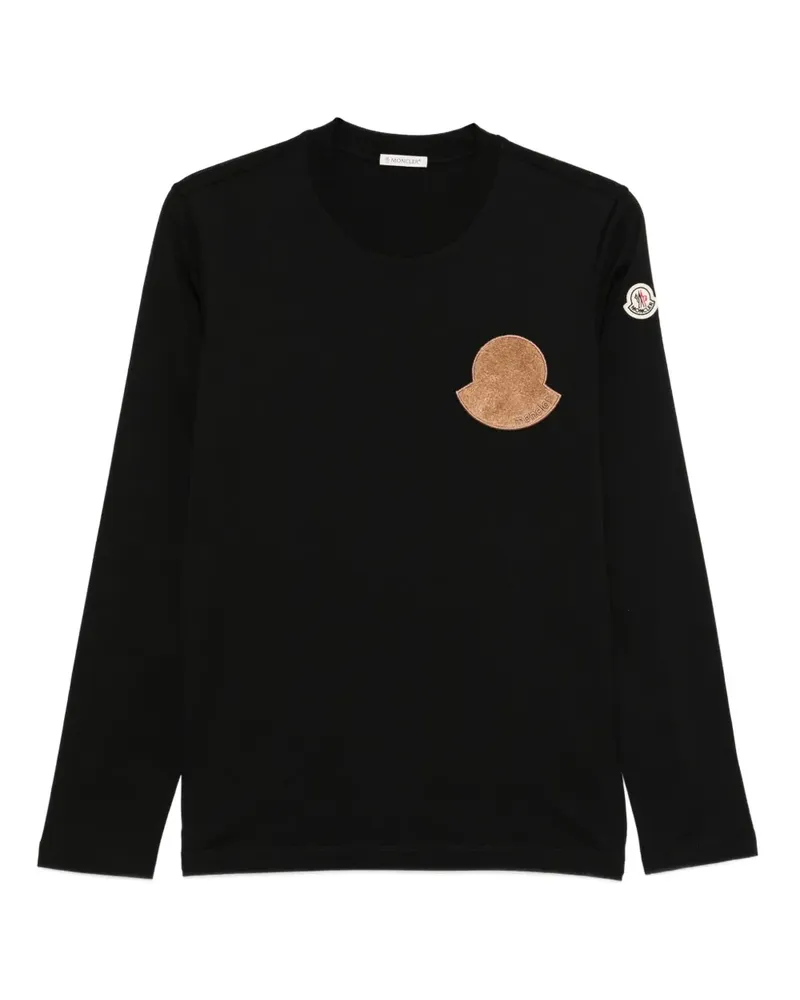 Moncler Langarmshirt mit Logo-Patch - Schwarz Schwarz