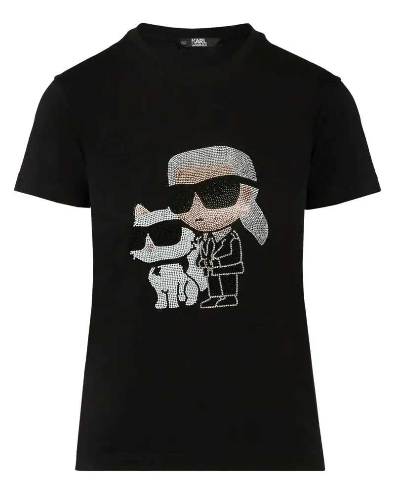 Karl Lagerfeld Ikon T-Shirt mit Strassverzierung - Schwarz Schwarz