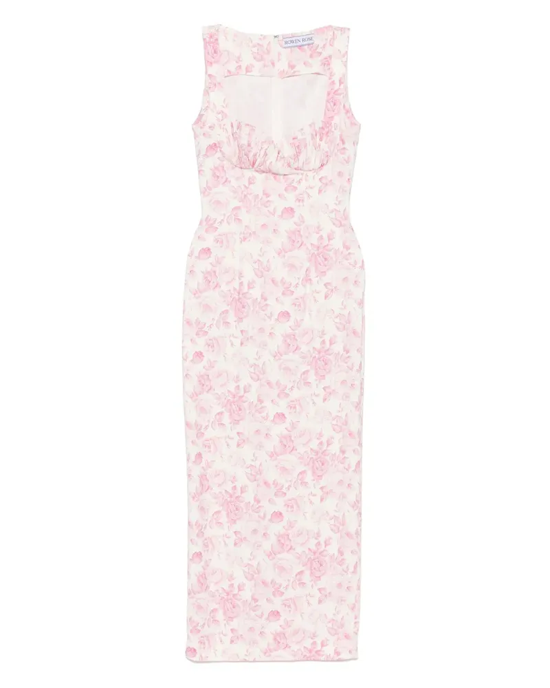 Rowen Rose Maxikleid mit Rosen-Print - Weiß Weiß