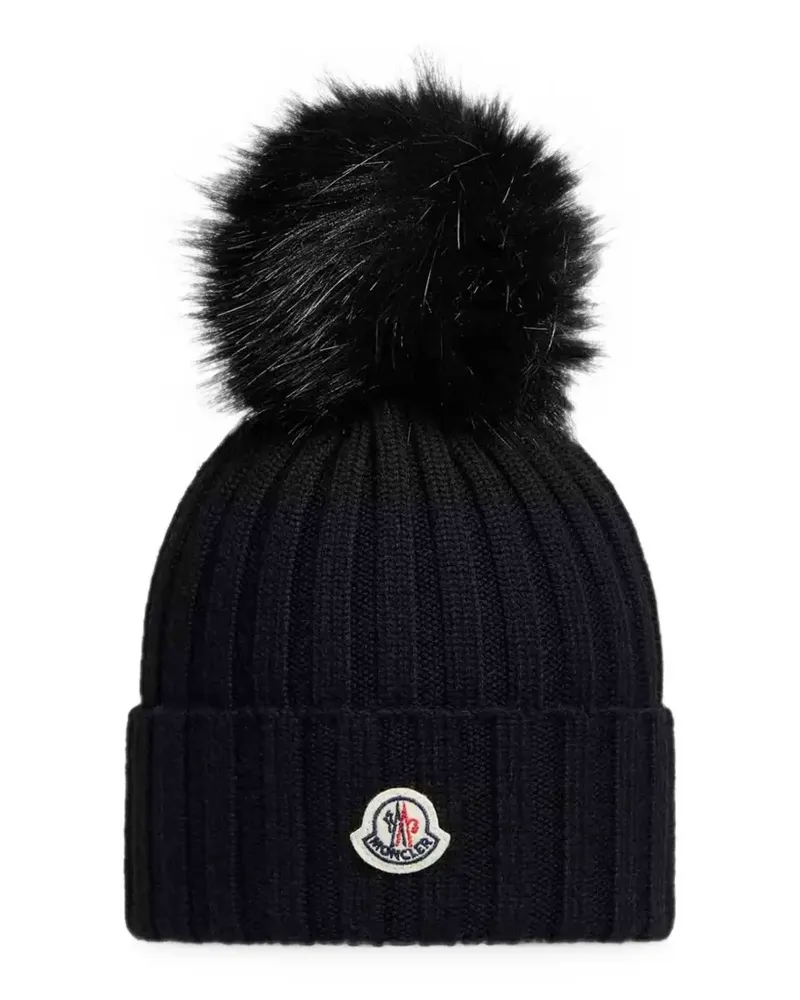 Moncler pom-pom rib-knit beanie hat - Schwarz Schwarz