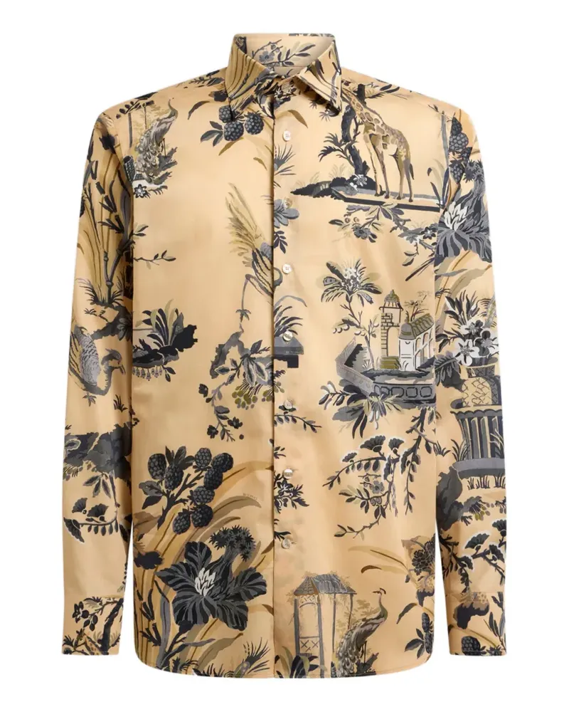 Etro Hemd aus Baumwoll-Satin mit Blumen- und Tiermotiv - Nude Nude