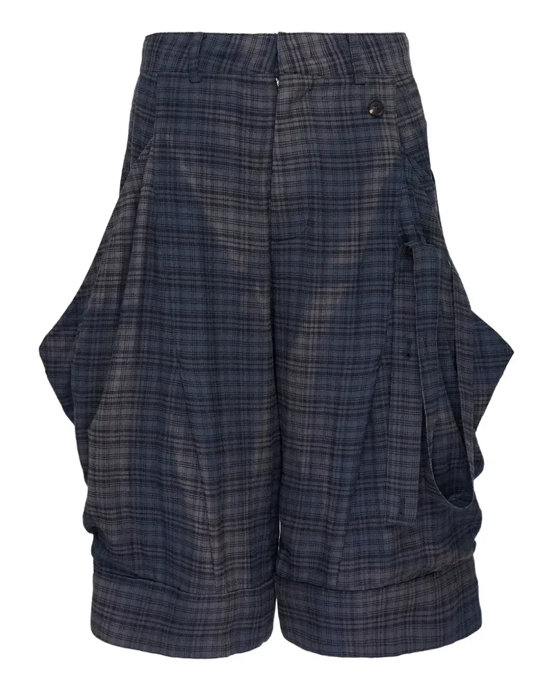 JiyongKim sun-bleached layered-strap cotton shorts - Blau Blau