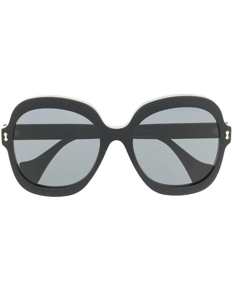 Gucci Eckige Sonnenbrille mit Logo-Schild - Schwarz Schwarz