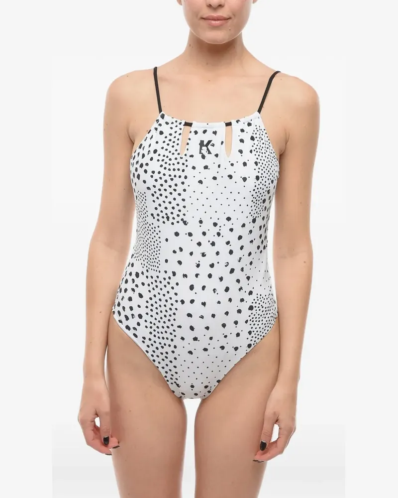 Karl Lagerfeld Rückenfreier Badeanzug mit Logo-Print - Weiß Weiß