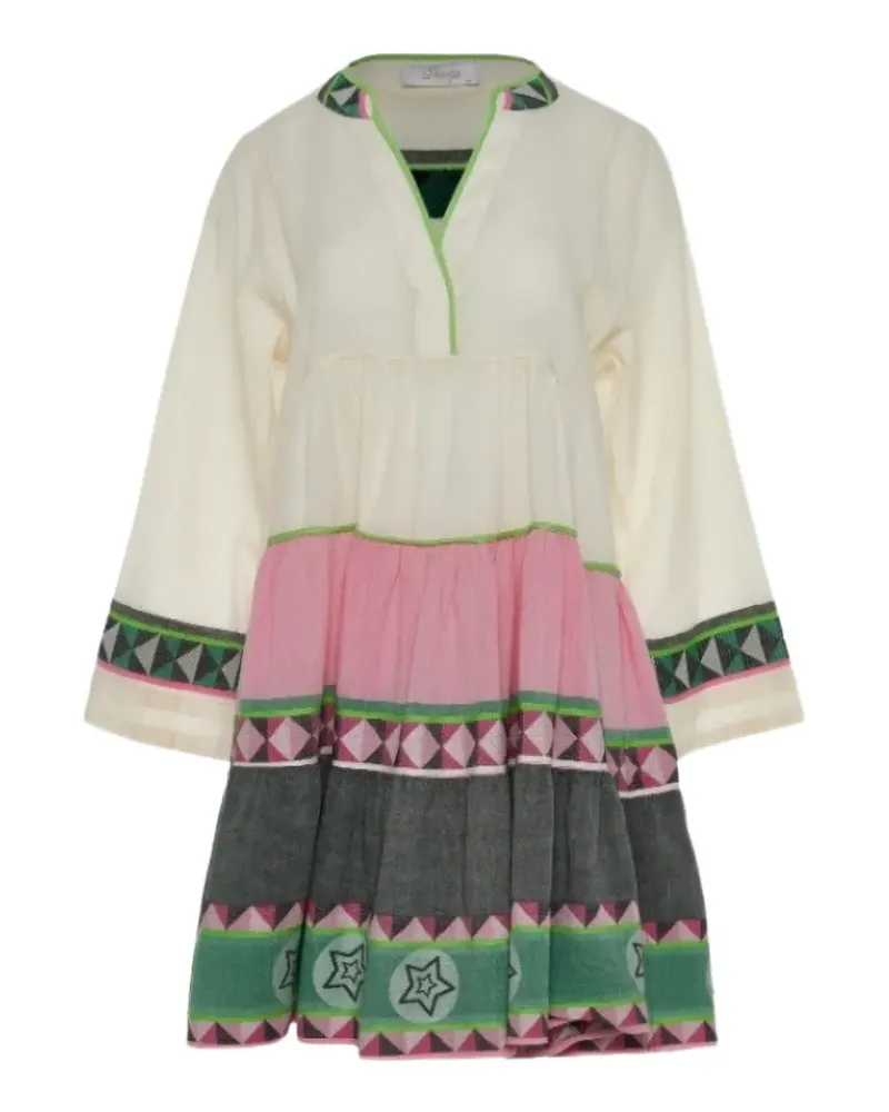 Devotion Ella tiered geometric-embroidered dress - Nude Nude