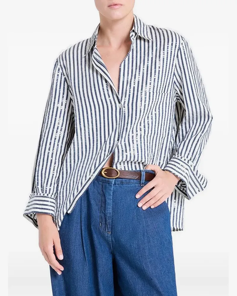 TWP striped-pattern sequin-embellishment shirt - Weiß Weiß