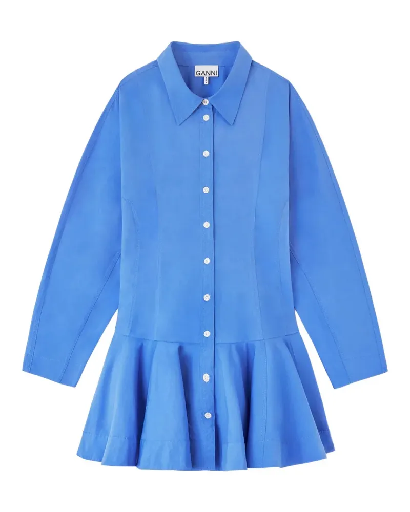 Ganni Hemdkleid mit Rüschensaum - Blau Blau
