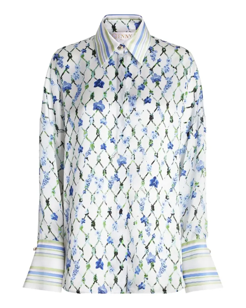 Genny Gestreiftes Hemd mit Blumenprint - Weiß Weiß