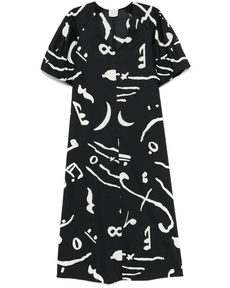 ALYSI Maxikleid mit abstraktem Print - Schwarz Schwarz