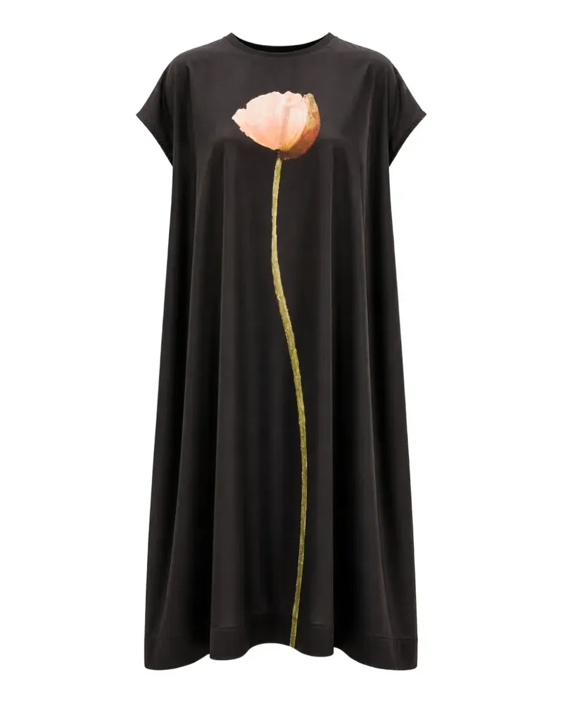 Simone Rocha Gesmoktes Midikleid mit Mohnmotiv - Schwarz Schwarz