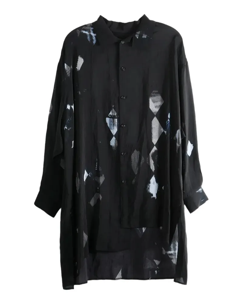 Yohji Yamamoto diamond-print asymmetric shirt - Schwarz Schwarz