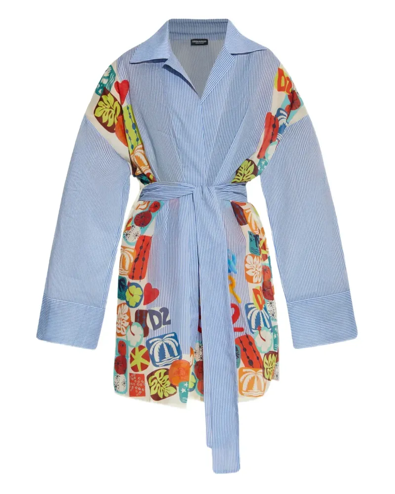 Dsquared2 Gestreiftes Wickelhemd - Blau Blau
