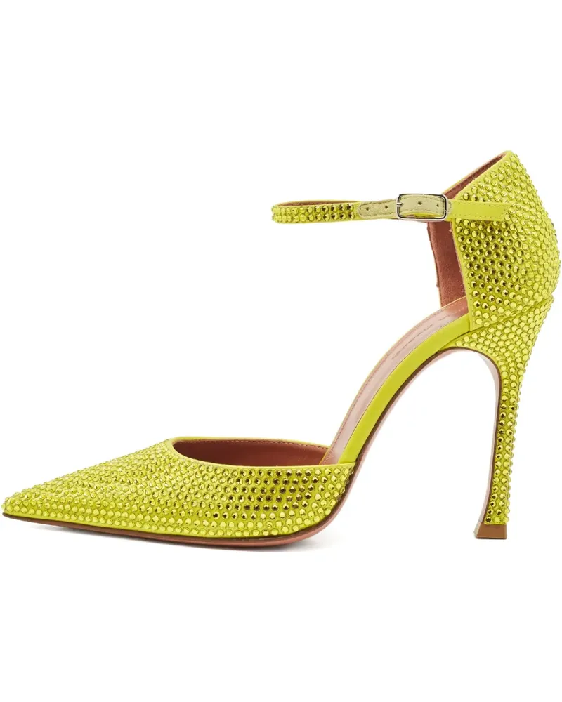 Amina Muaddi Satin-Pumps mit Kristallen - Gelb Gelb