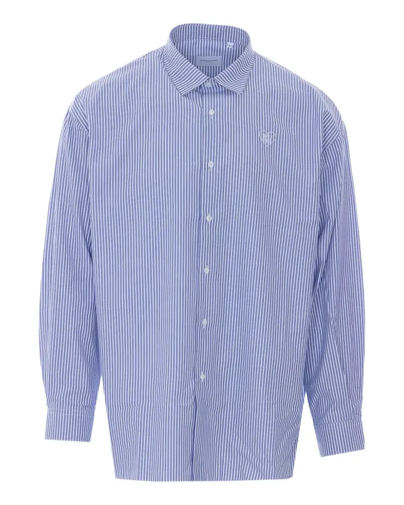 Family First striped heart-embroidered shirt - Blau Blau
