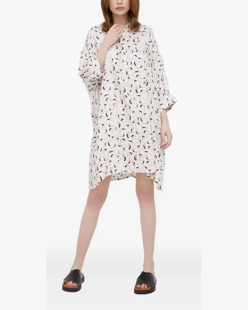 Sisley Hemd-Midikleid mit Figuren-Print - Weiß Weiß