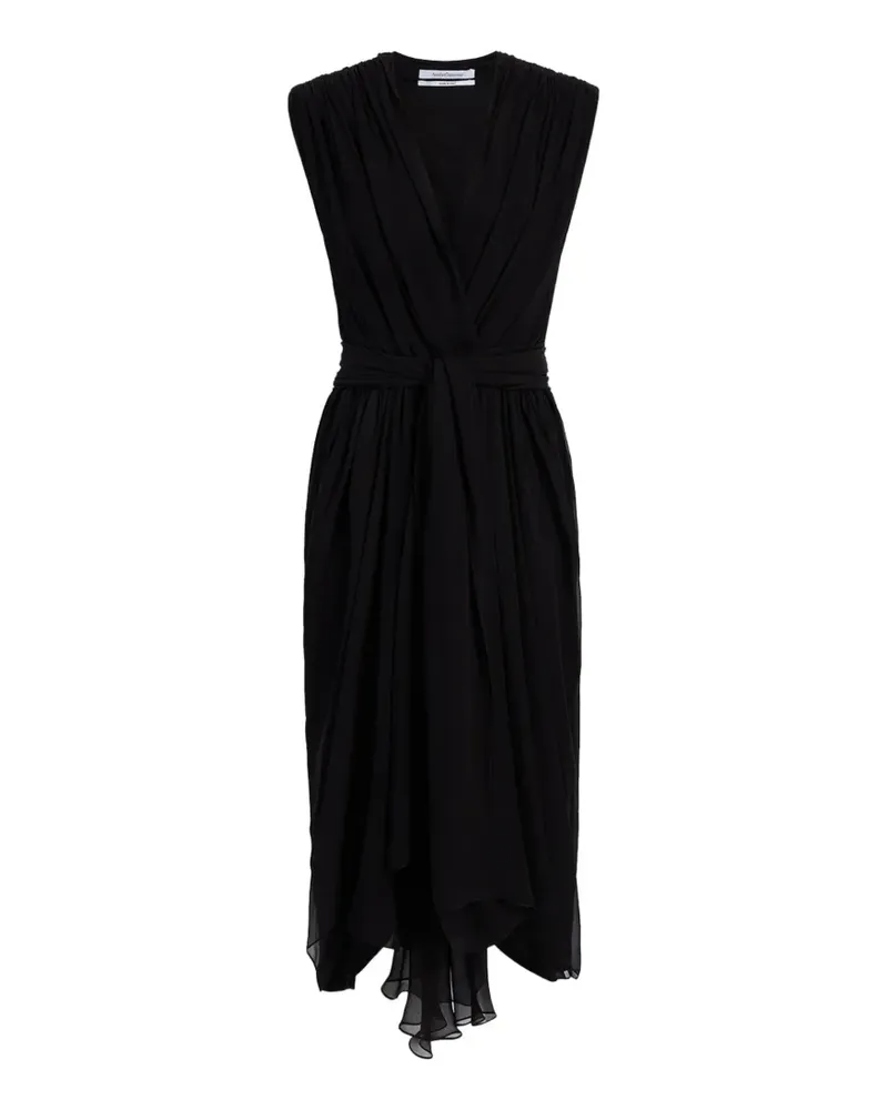 Another Tomorrow gathered midi dress - Schwarz Schwarz