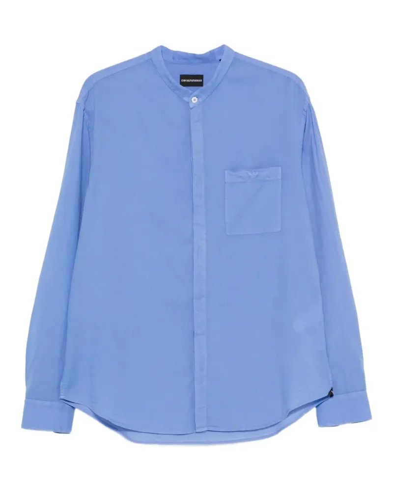 Emporio Armani Hemd mit Mandarinkragen an der Brust - Blau Blau
