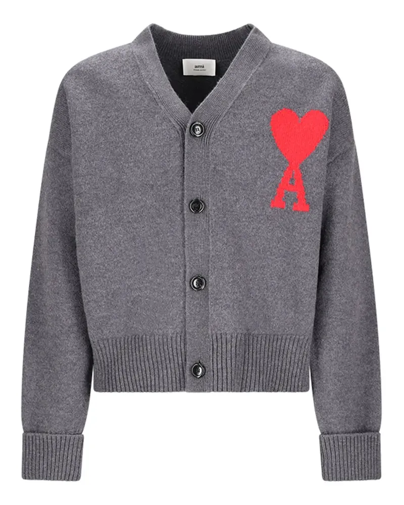 AMI Paris Cardigan mit Logo-Knopf - Grau Grau