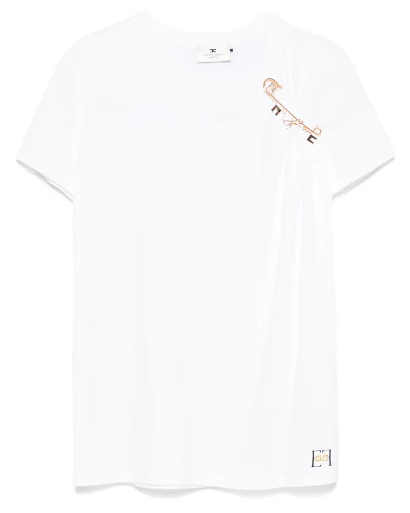 Elisabetta Franchi Jersey-T-Shirt mit Schmuckbrosche - Weiß Weiß