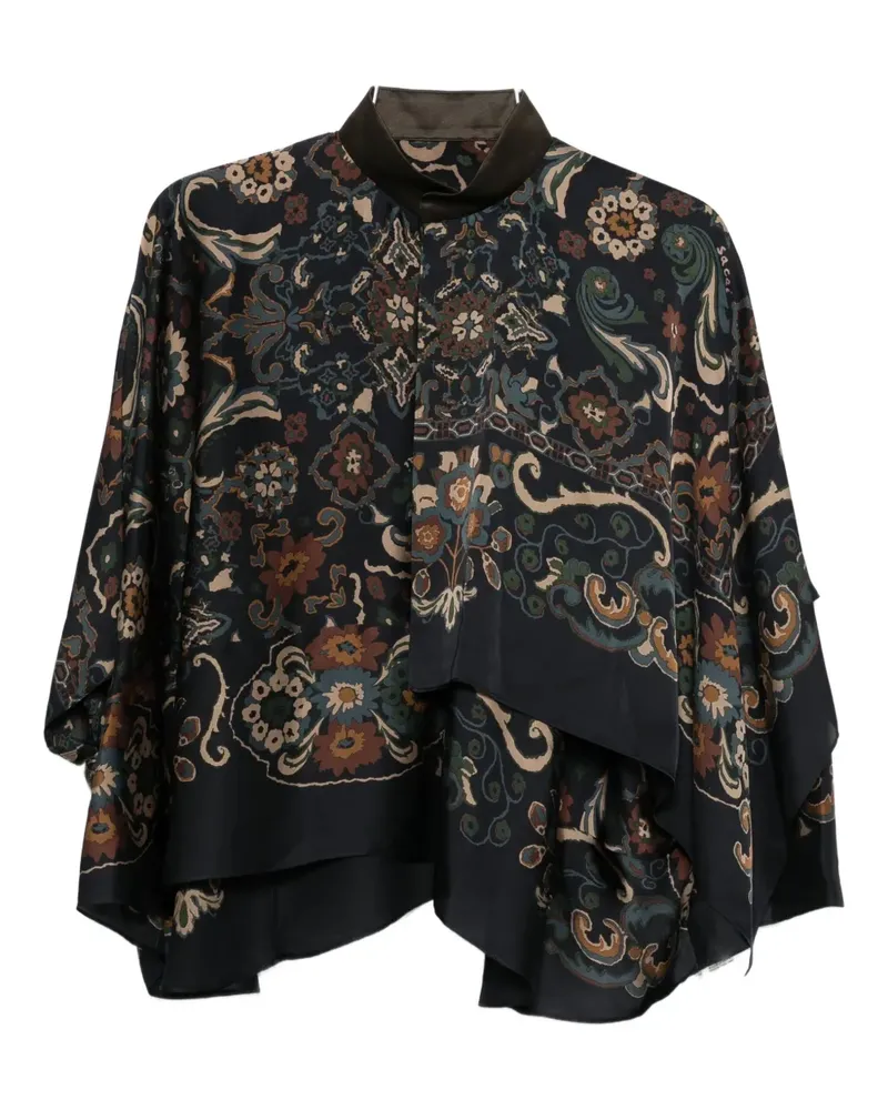 Sacai paisley-print layered blouse - Blau Blau