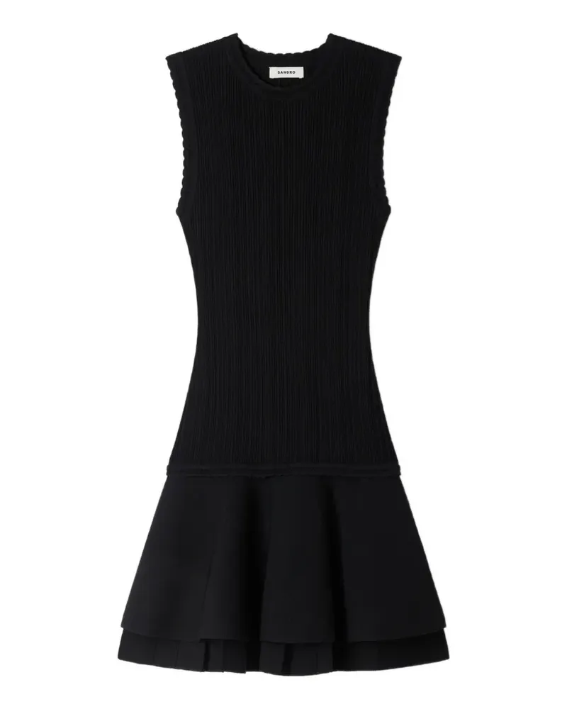 Sandro Geripptes Kleid mit Rüschensaum - Schwarz Schwarz