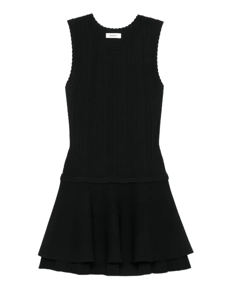 Sandro Geripptes Kleid mit Rüschensaum - Schwarz Schwarz