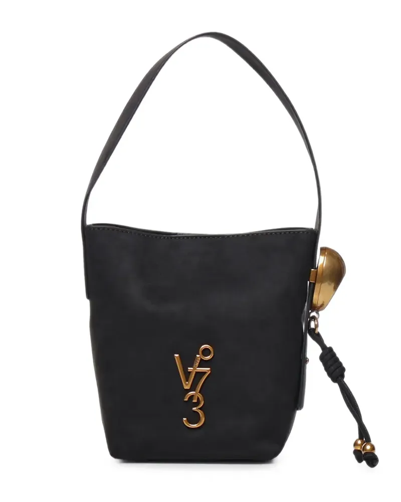 V°73 Azzurite Schultertasche mit Logo-Schild - Schwarz Schwarz