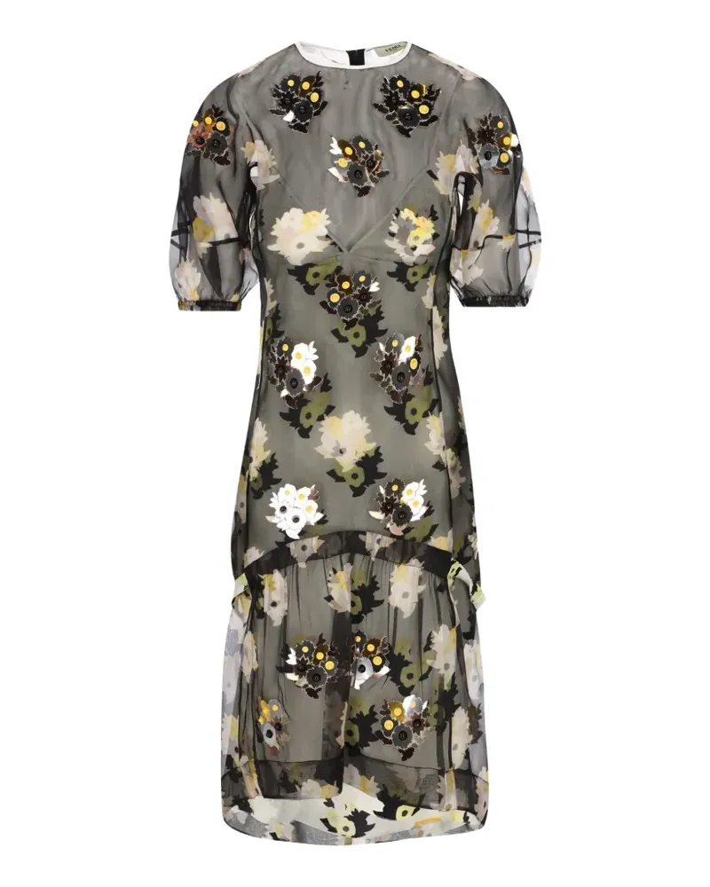 Fendi floral-print silk midi dress - Schwarz Schwarz