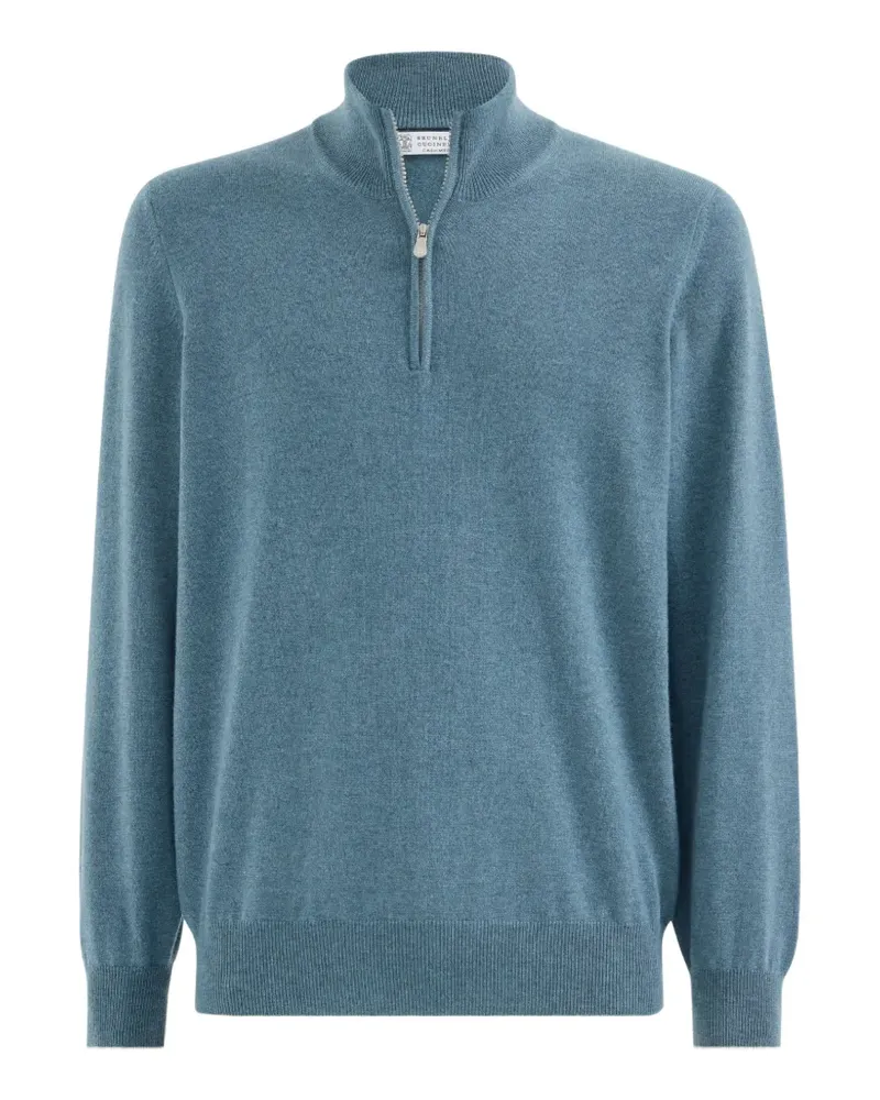 Brunello Cucinelli Kaschmirpullover mit kurzem Reißverschluss - Blau Blau