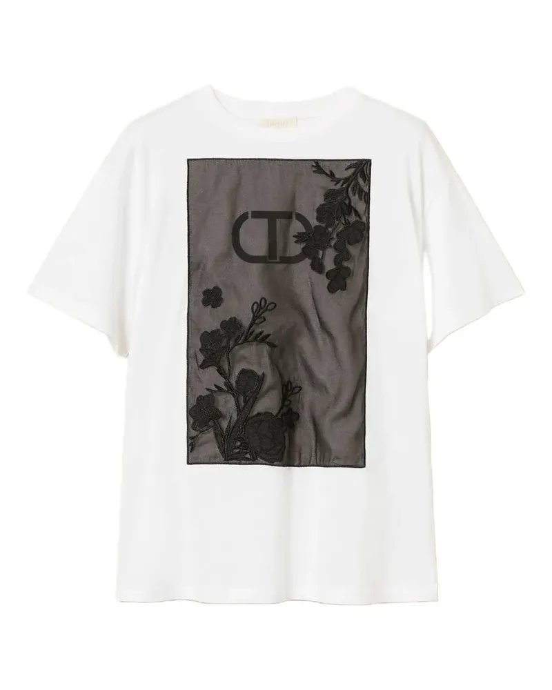 Twin-Set T-Shirt mit Blumenstickerei - Weiß Weiß